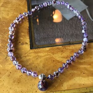 Natural Cacoxenite Amethyst Sterling Silver Beaded Necklace